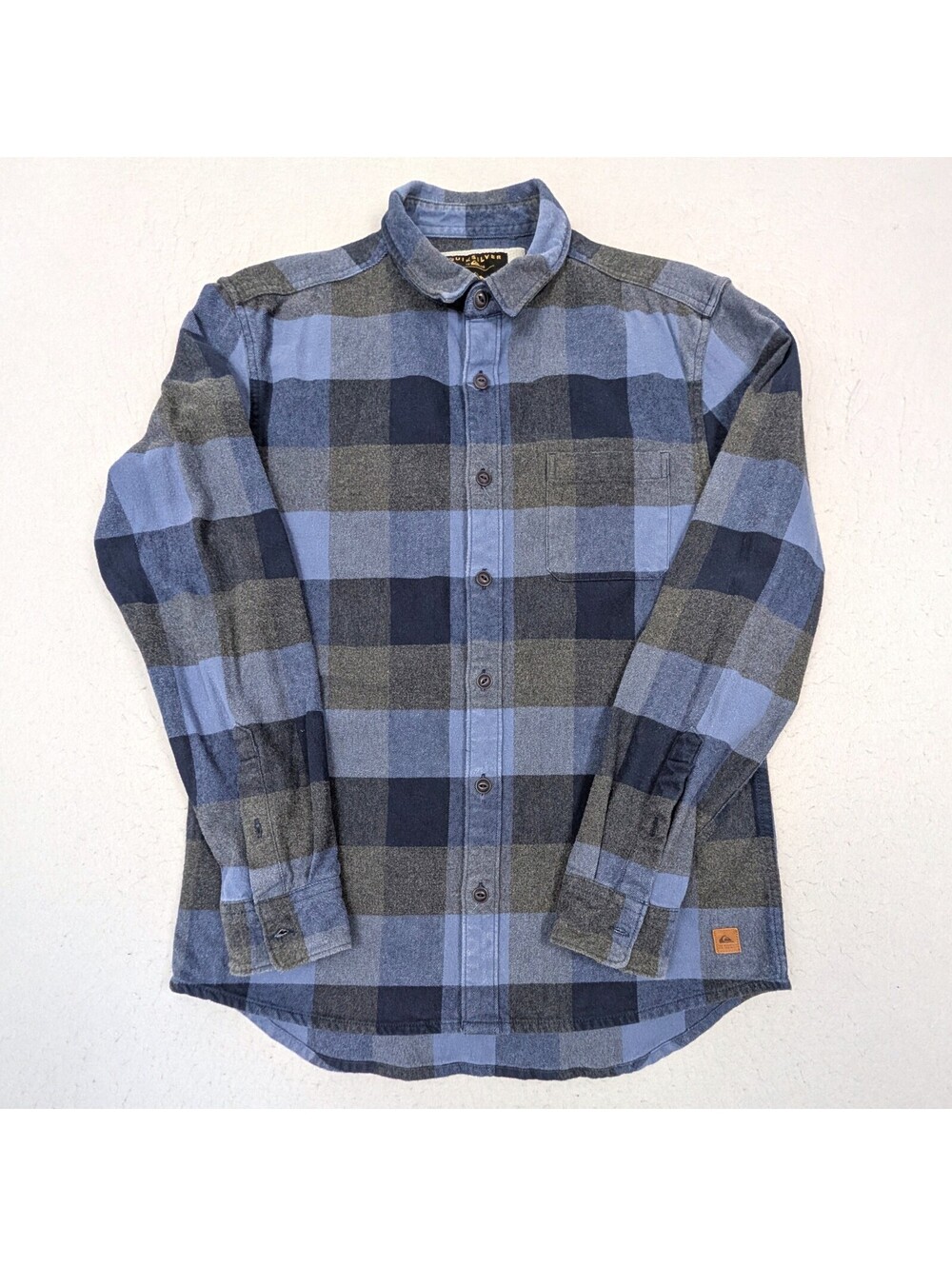 Quiksilver Flannel Shirt Mens M Modern Fit Blue Buffalo Plaid Stretch Cotton